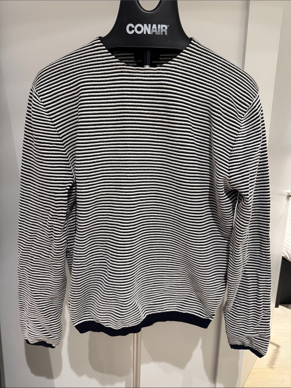 Massimo Dutti Striped Black and White Crewneck Sweater - Classic Men’s Knit